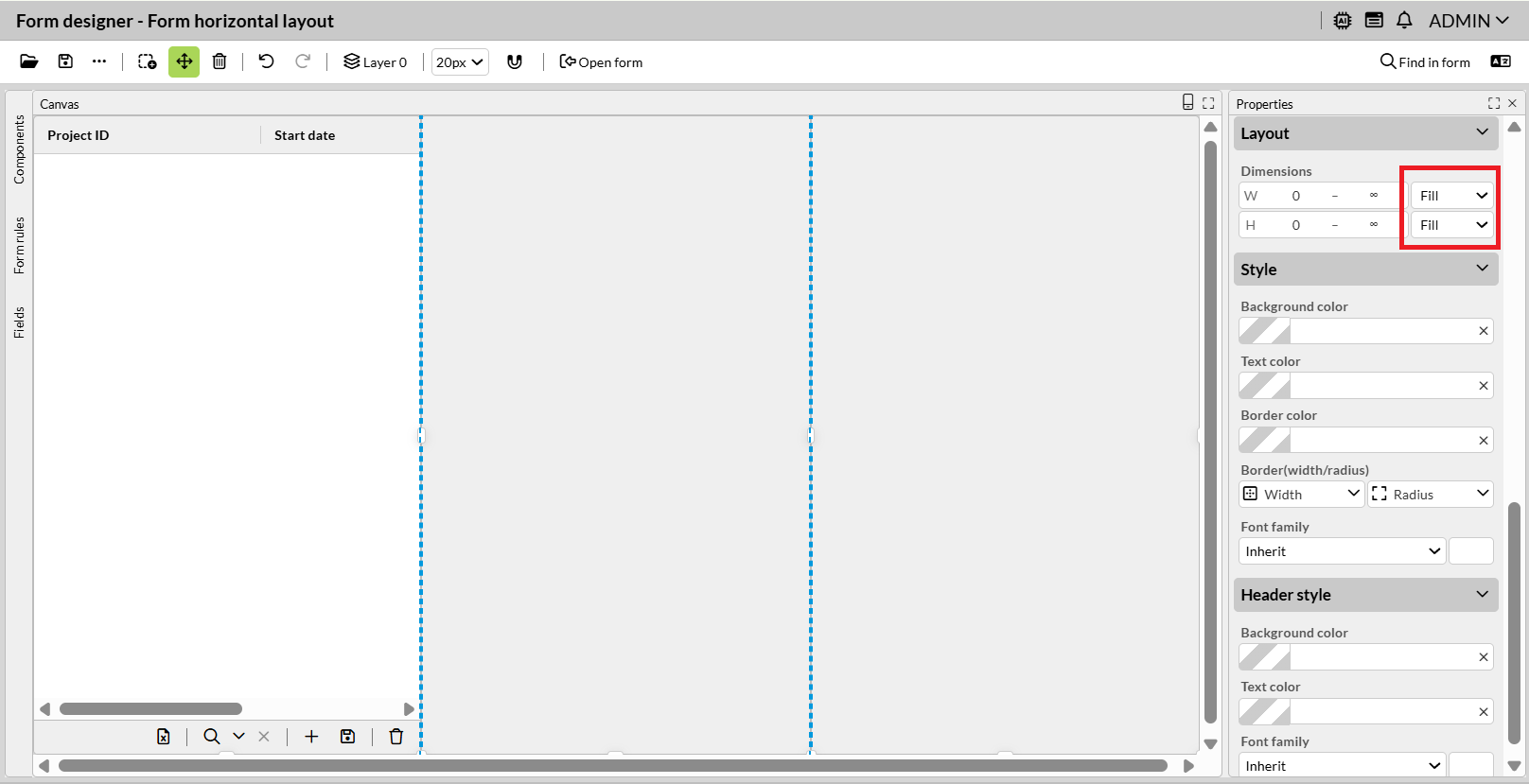 Form horizontal layout (design 1)