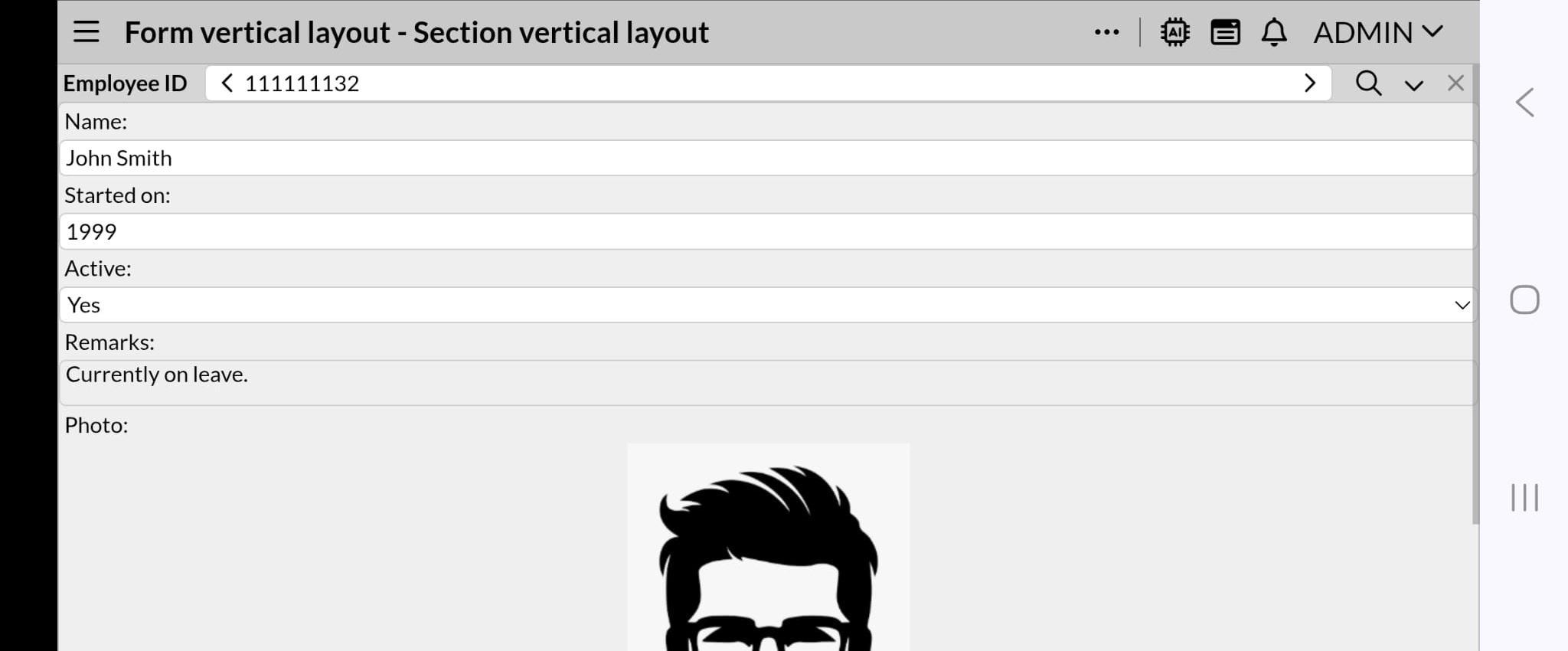 Form vertical layout   Section vertical layout (rotated)